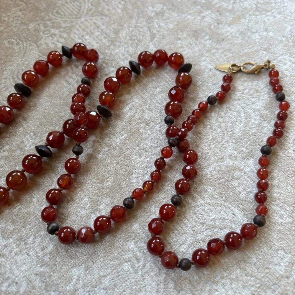 Coldwater Creek Carnelian Quartz Beaded Long Opera Necklace Boho Reddish Orange - Picture 12 of 13